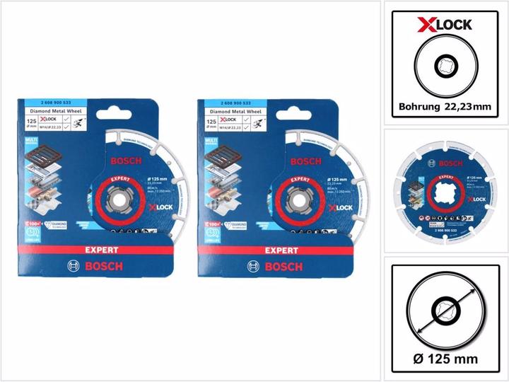 Produktbild Bosch Professional X-LOCK Diamant Metallscheiben Trennscheibe 125 x 22,23 mm ( 2x 2608900533 ) Expert 2 Stk. für