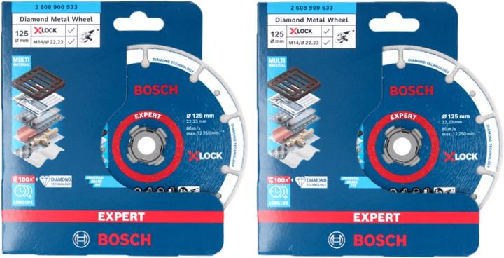 Produktbild Bosch Professional X-LOCK Diamant Metallscheiben Trennscheibe 125 x 22,23 mm ( 2x 2608900533 ) Expert 2 Stk. für