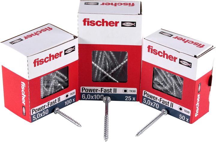 Actual product image Fischer Power-Fast II FPF II chipboard screw 5,0x90 mm 200 pieces ( 670385 ) countersunk head with Torx Te (200 Screws per piece)