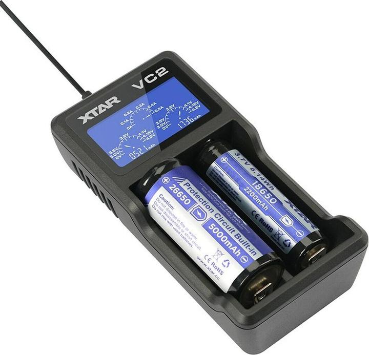 Image du produit Xtar VC2 Chargeur micro USB, Li-Ion, 2 slots, écran LCD (1 pcs, AAA, Piles rechargeables + chargeur)