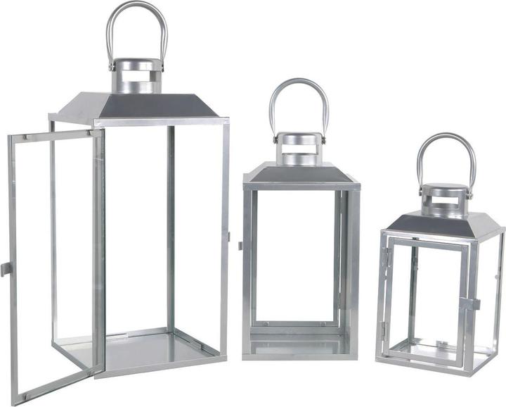 Mojawo 3er Gartenlaternen Laternen Metall Windlicht Silber H24/33/41cm