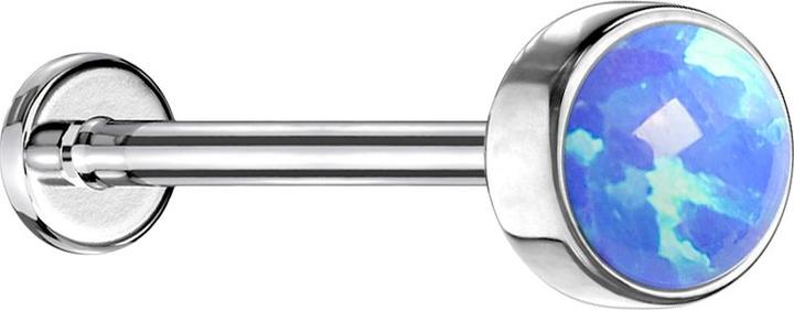 Immagine prodotto Star Piercing Micro Threadless Labret argento cilindro piatto con blu opale (Acciaio chirurgico 316L)