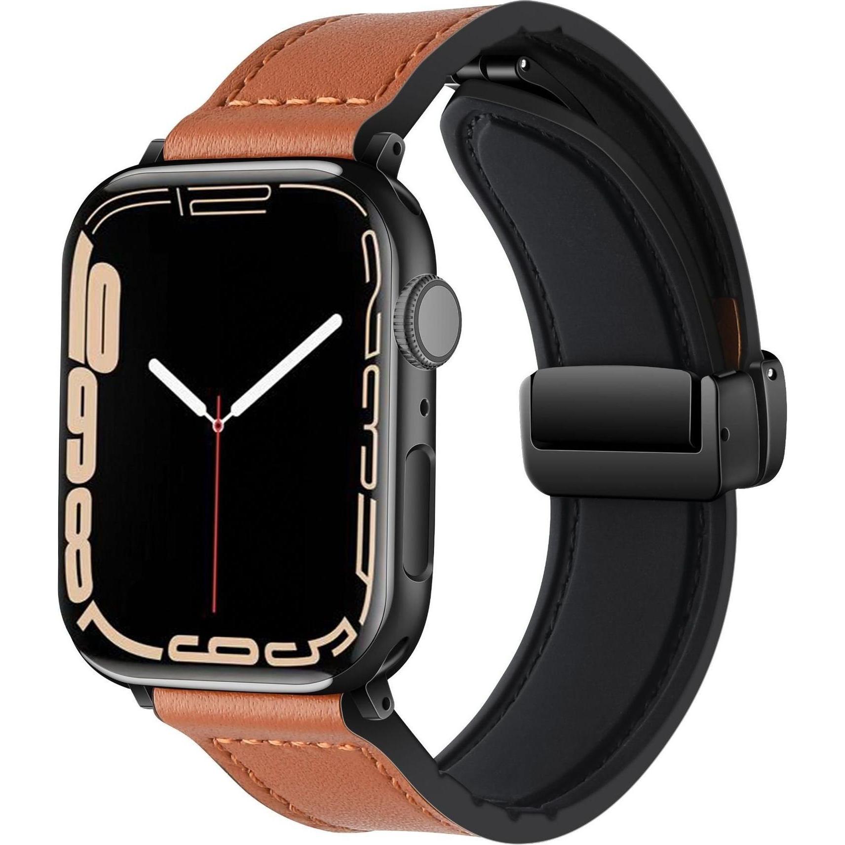 Strap-it Lederarmband (PU-Leder, Apple Watch), Uhrenarmband, Braun