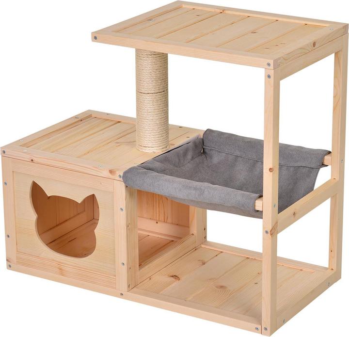 PawHut Katzenhaus mit Hängematte (60 cm, Natur)