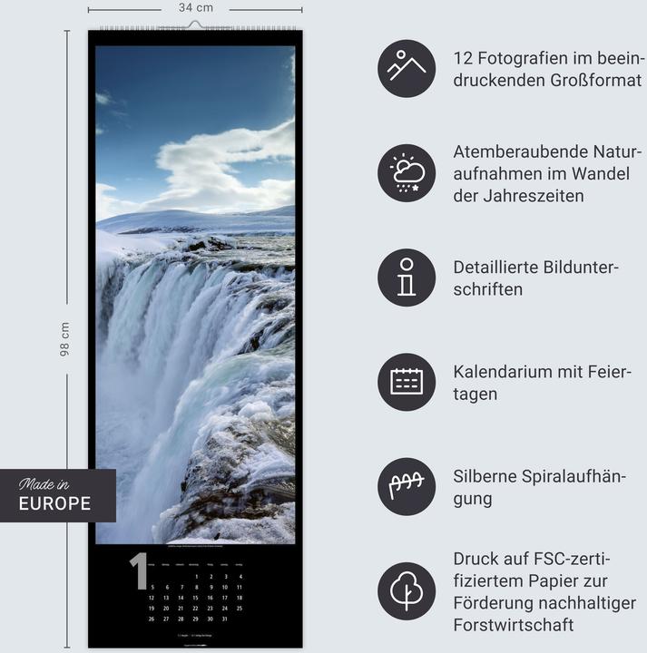Actual product image Wasserfälle Kalender 2026 (34 x 98 cm, Hardcover, German)