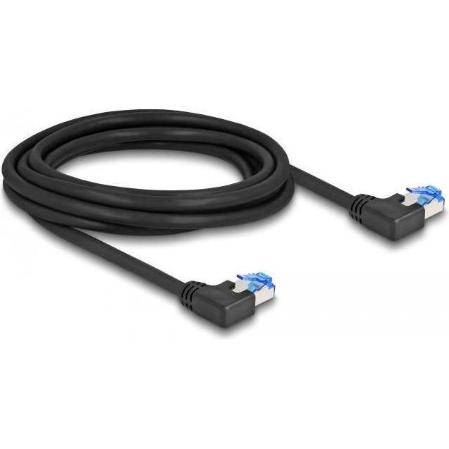 Delock RJ45 Netzwerkkabel Cat.6A S/FTP links gewinkelt 3 m schwarz (S/FTP, CAT6a, 3 m), Netzwerkkabel