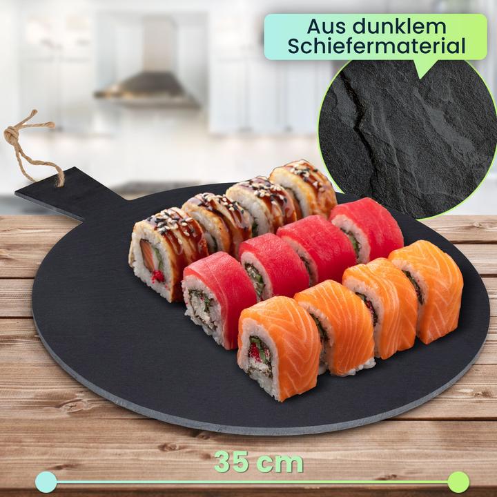 Produktbild Excellent Houseware 4er-Set Serviertablett, Schieferplatte, rund mit Griff, Ø 35 cm