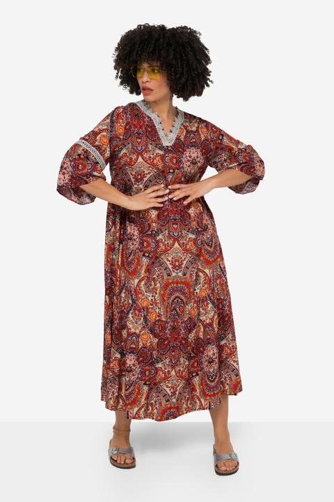 Image du produit Angel of Style Robe maxi trapèze à imprimé all-over. Col tunisien et manches 3/4 (52)