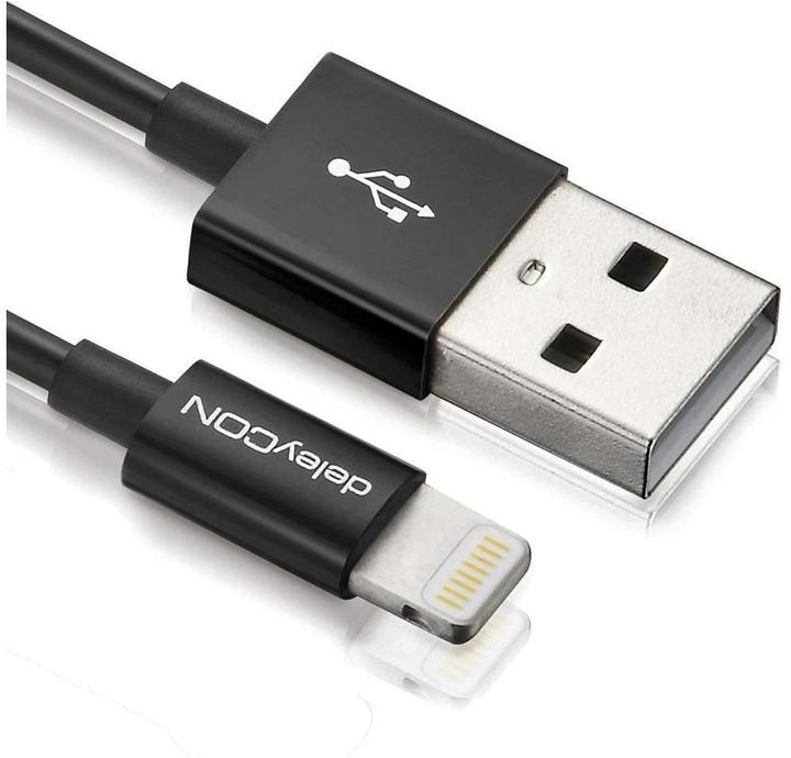 deleyCON Lightning USB cable 2m, black (2 m, USB 2.0)