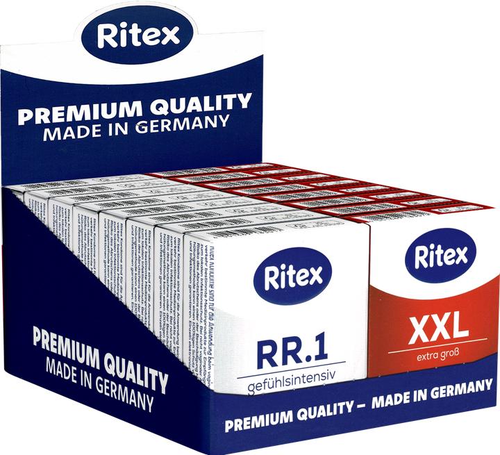 Actual product image Ritex «Mini Display» Extra Gross & RR.1 – 16×3 Kondome, Made in Germany, vegan, mit Silikonöl (3 pcs.)