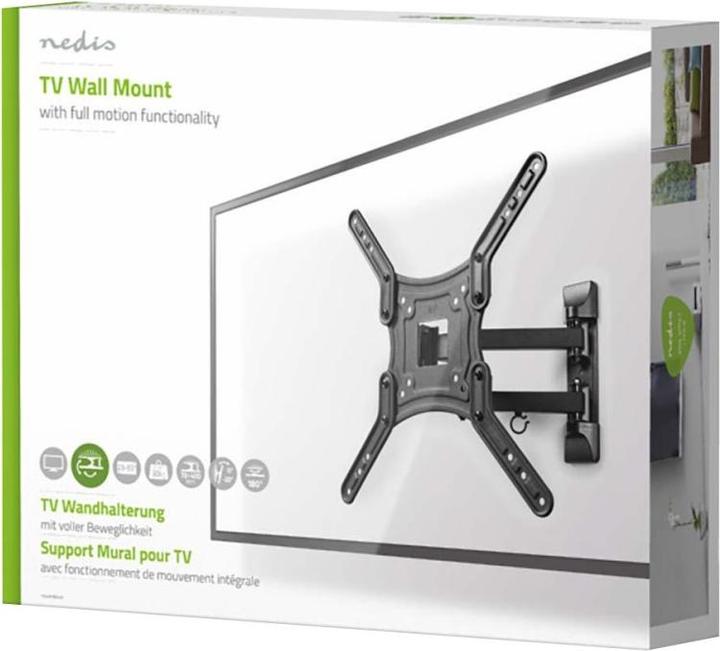 Productafbeelding Nedis Full-motion TV-muurbeugel - 23 - 55" - Max. 30 kg - 3 draaipunten - Rotatiehoek: 180° -. (Muur, 30 kg, 23" - 55")