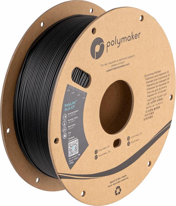 Produktbild Polymaker PolyLite PLA-CF Black 1.75mm 1kg (PLA, 1.75 mm, 1000 g, Schwarz)