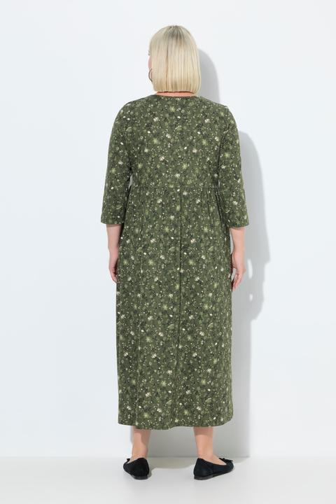 Produktbild Ulla Popken Jersey-Maxikleid, Blüten, A-Linie, Carré-Ausschnitt, 3/4-Arm (60)