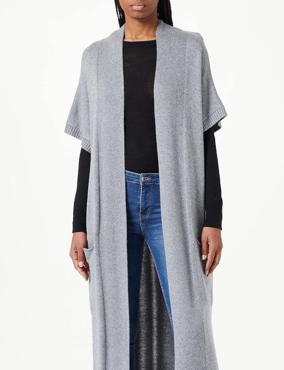 Produktbild True Religion Damen Lang Stehkragenloser Strickweste Grau Melange (XS)