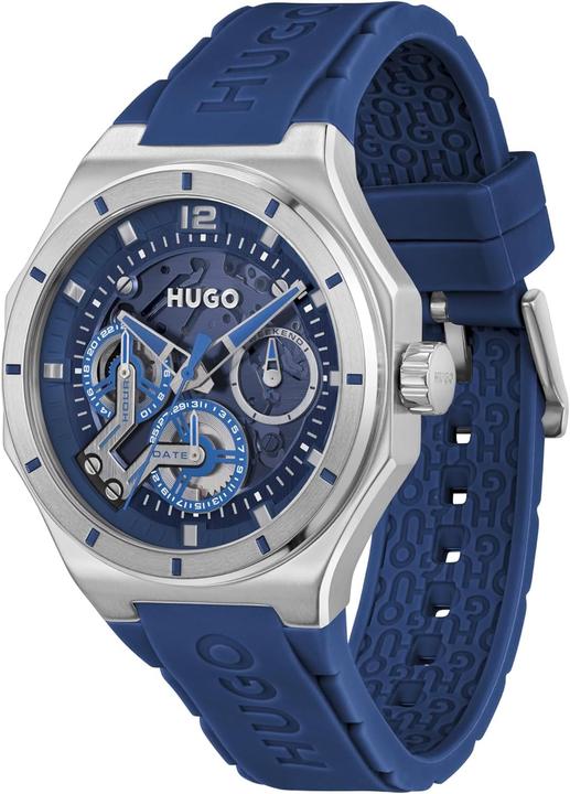 Actual product image HUGO Analog Multifunctional Quartz Skeleton Watch with Silicone or Stainless Steel Strap (Analogue wristwatch, 44 mm)