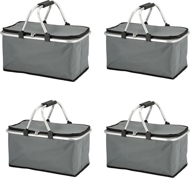 Actual product image Novaliv 4x Einkaufskorb faltbar mit Kühlfunktion 30 Liter GRAU Isolierkorb mit gepolsterten Tragegri