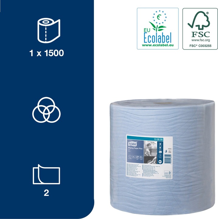 Productafbeelding Tork Poetspapier Plus Blauw 1x510m (1500 x)