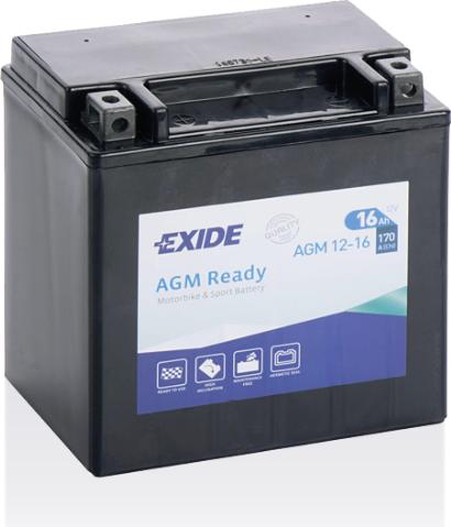 Actual product image Exide AGM Ready AGM12-16 YTX16-BS Motorcycle Battery 16Ah (12 V, 16 Ah, 170 A)