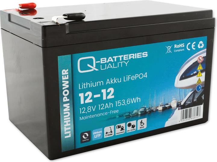 Actual product image Q-Batteries Lithium battery 12-12 12.8V 12Ah, 153.6Wh LiFePO4 battery (1 pcs., Device specific, 12000 mAh)
