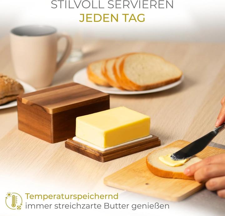 Actual product image Calindoo Butterdose aus Akazienholz mit Marmorplatte