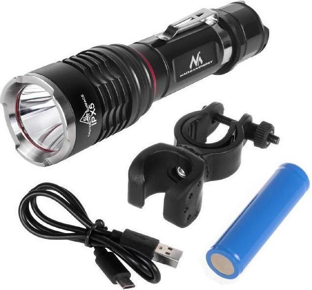 Immagine prodotto Maclean MCE220 Torcia MCE220 LED Cree 800 Lumen + Caricabatterie + Supporto per bicicletta (10 cm, 800 lm)