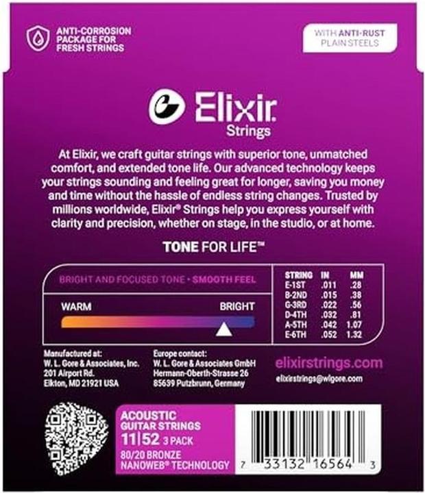 Actual product image Elixir 16564 - 80/20 Bronze - Akustiske strenge - Nanoweb - Custom Light (11-52) - 3-pak (3x, 0.05")