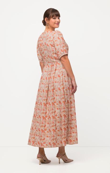 Immagine prodotto Ulla Popken Abito in misto lino in stile Tracht con fiori, scollo a girocollo e mezze maniche (46)