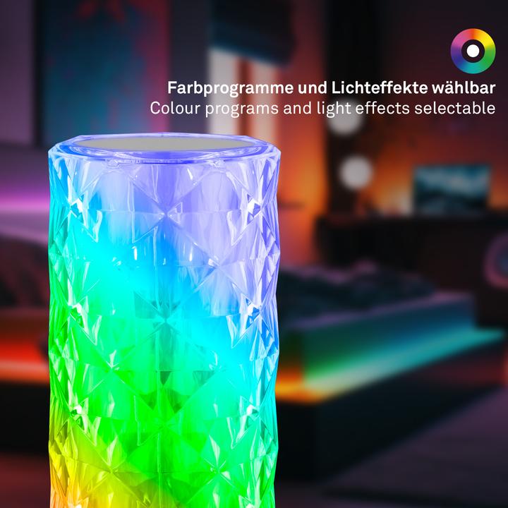 Produktbild Briloner Akku RGB-LED Tischleuchte, Kristalloptik, transparent, 1xLED/2,3W (65 lm)