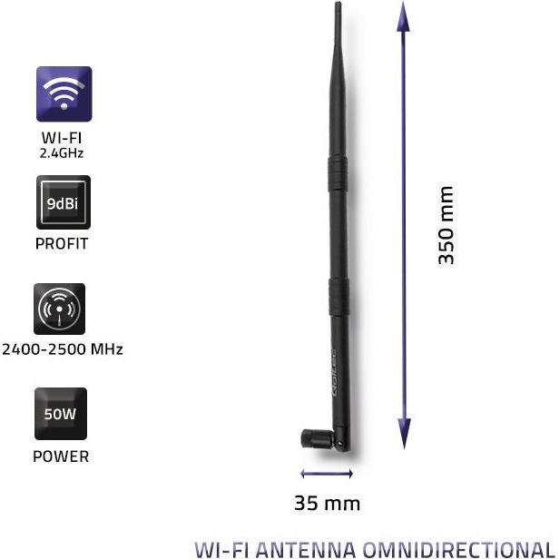 Thumbnail - Qoltec 57012 Antenna Wi-Fi 2.4G, Netzwerkadapter, Schwarz