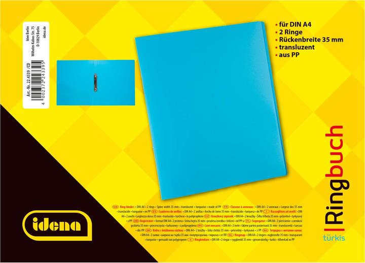 Actual product image Idena Ring binder A4 PP turquoise 35mm 2 rings (A4, 35 mm, 1 Piece)