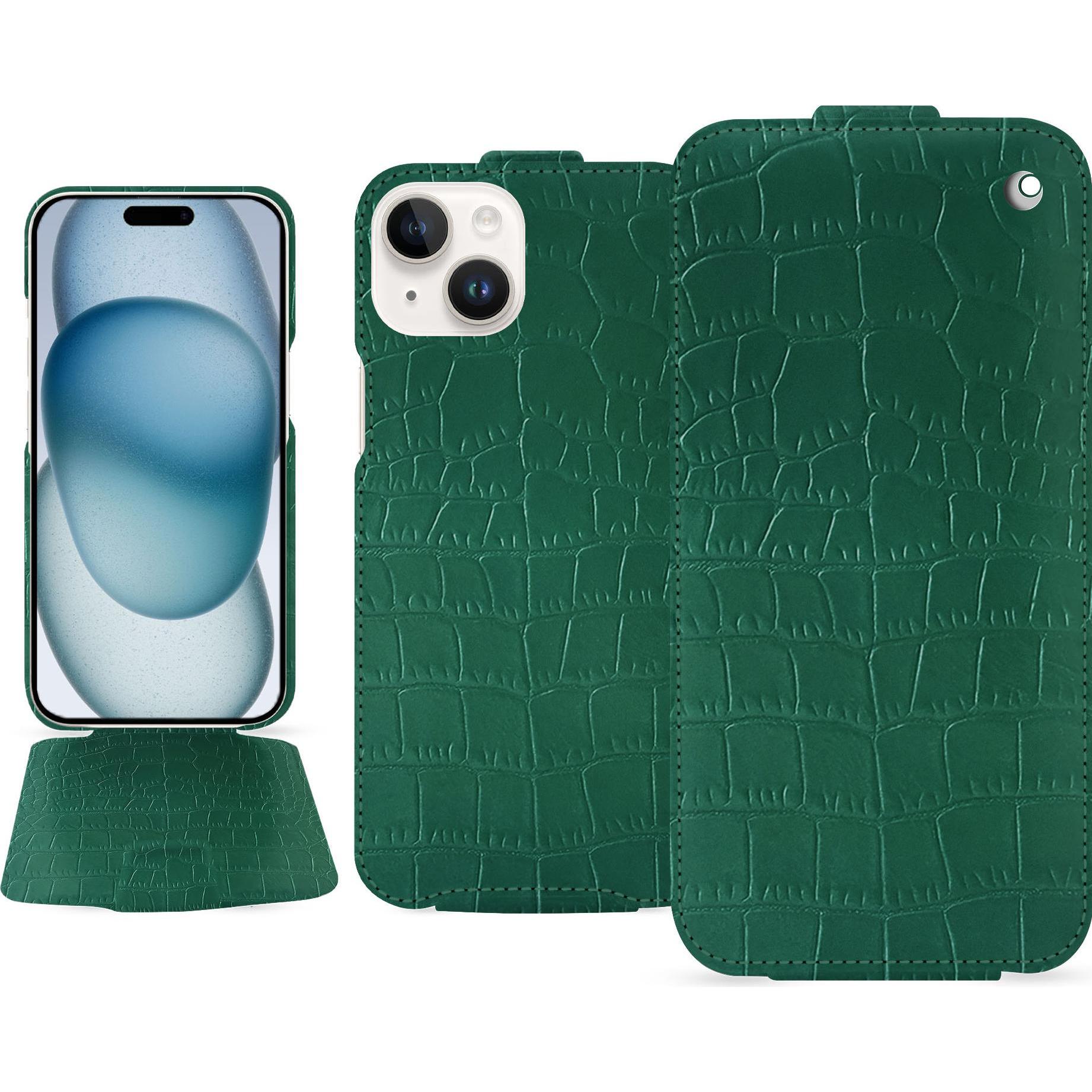 Thumbnail - Noreve Lederschutzhülle vertikal (Apple iPhone 15), Smartphone Hülle, Grün