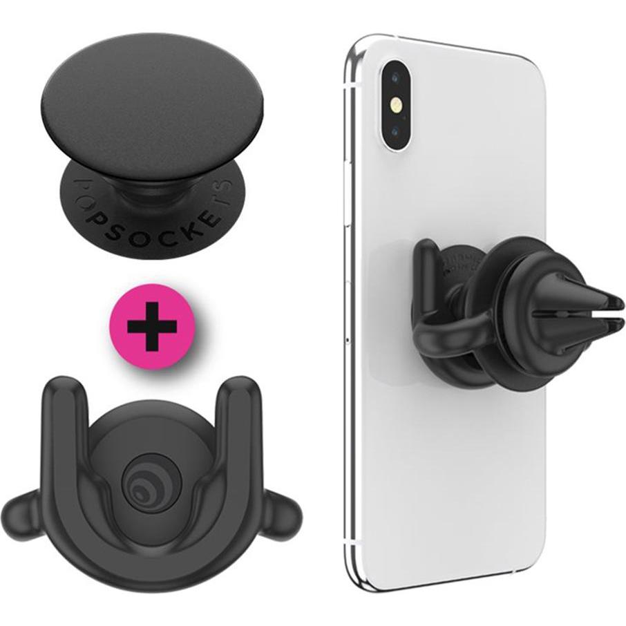 PopSockets PopPack PopMount 2 Car Vent + PopGrip Black, Smartphone Halterung, Schwarz