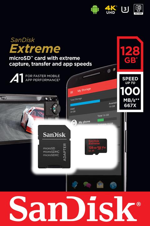 Actual product image SANDISK Extreme microSD A1 (128 GB, microSDXC, U3, UHS-I)