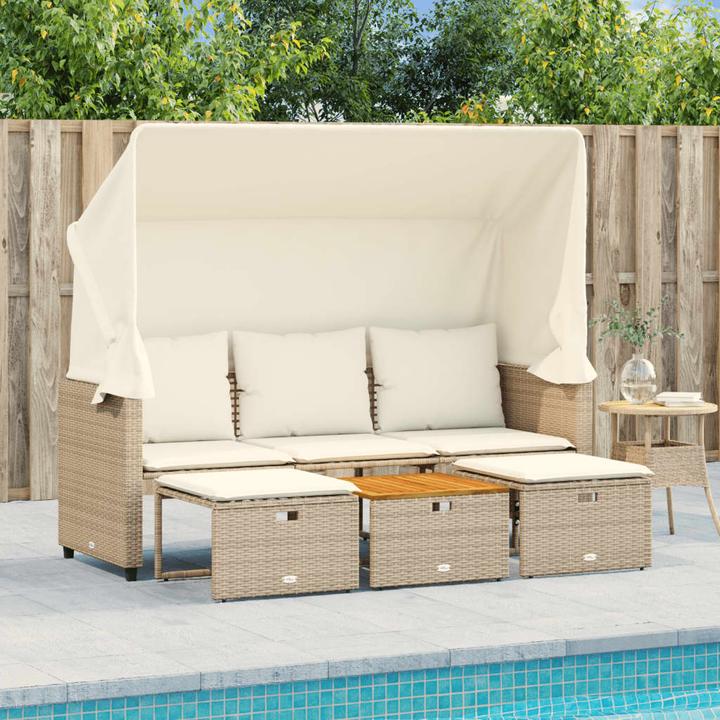 Produktbild vidaXL Outdoor-Sofa 3-Sitzer mit Dach und Hockern