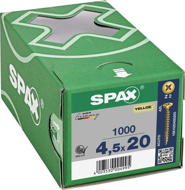 Actual product image Spax Countersunk Multi Head Cross Recess Z2 Fully Threaded Yellox (1000 Screws per piece)