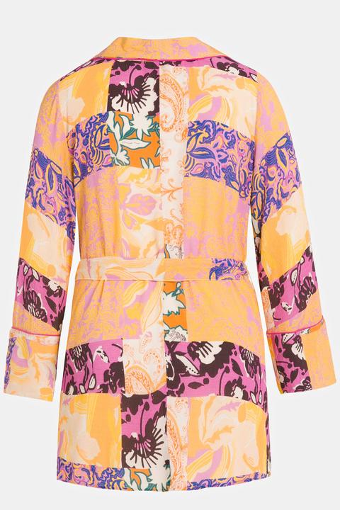Actual product image Ulla Popken Patchwork Print Open Front Belted Crepe Kimono (54)