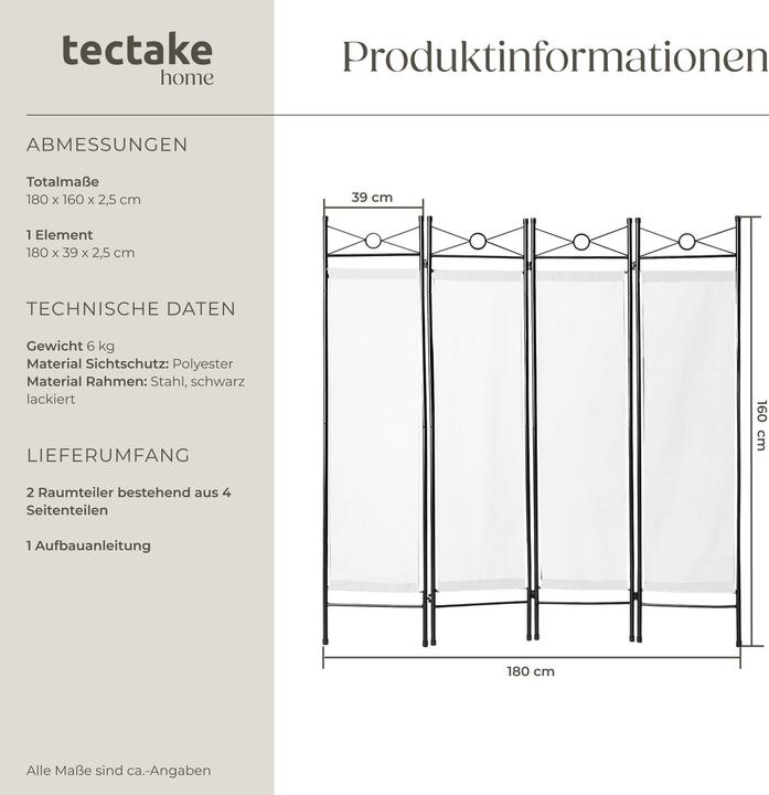 Image du produit tectake 2x Paravent