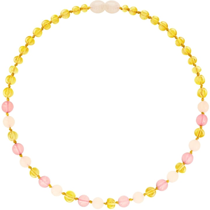 Amberos Natur Bernsteinkette mit Edelsteinen Baroque (Bernstein, 32 cm)