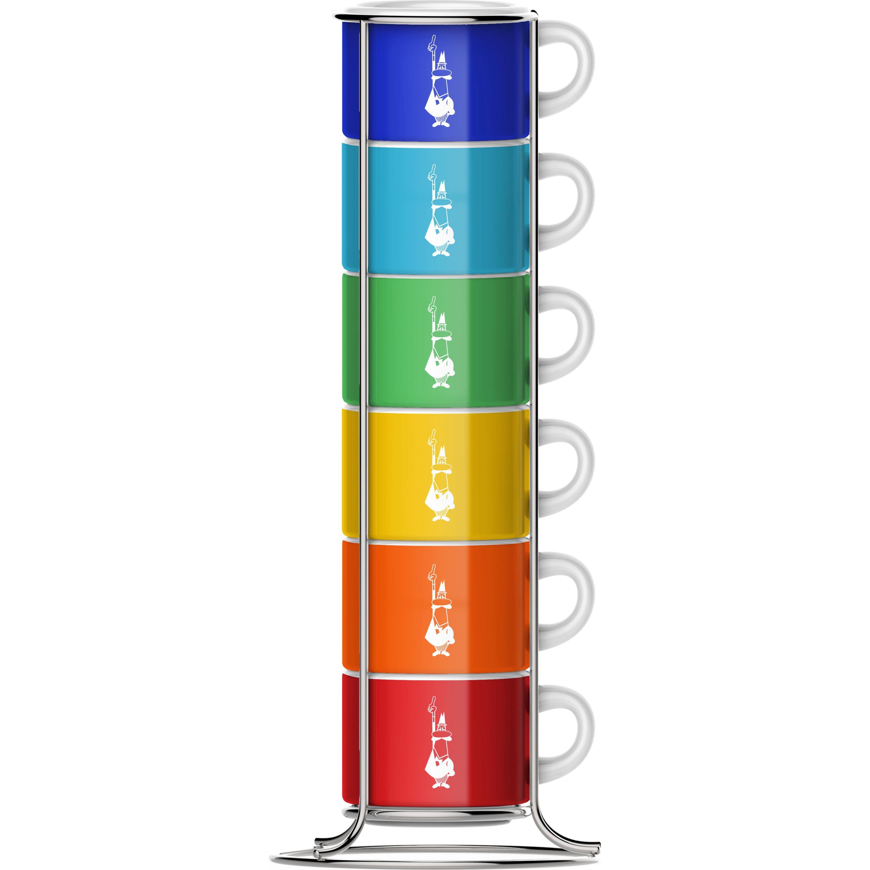 Bialetti CUP Set di 6 tazze in porcellana con supporto Colore tazza da caffè 60ml, Tazze, Multicolore