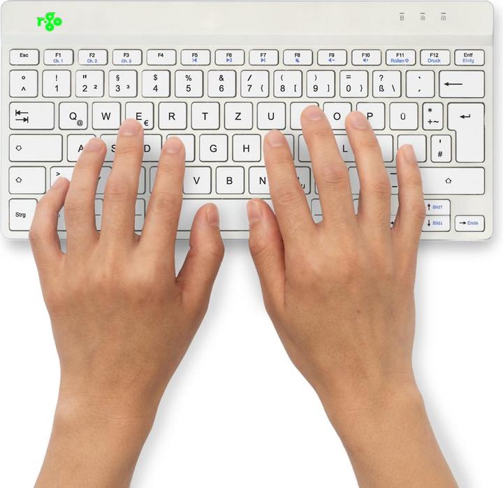 Produktbild R-Go Tools R-Go Compact Break ergonomische Tastatur, QWERTZ (DE), bluetooth, weiss (DE, Kabellos)