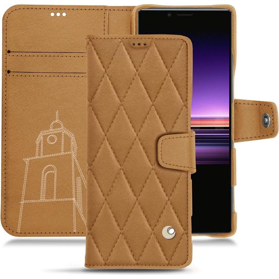 Noreve Lederschutzhülle Wallet (Sony Xperia 1), Smartphone Hülle, Braun