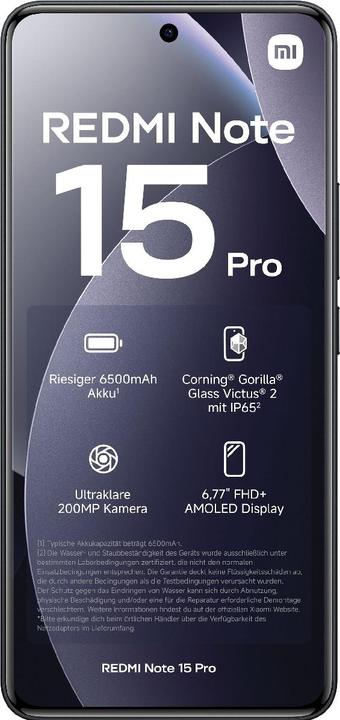 Produktbild Xiaomi Redmi Note 15 Pro (256 GB, Black, 6.77", Hybrid Dual SIM, 4G)