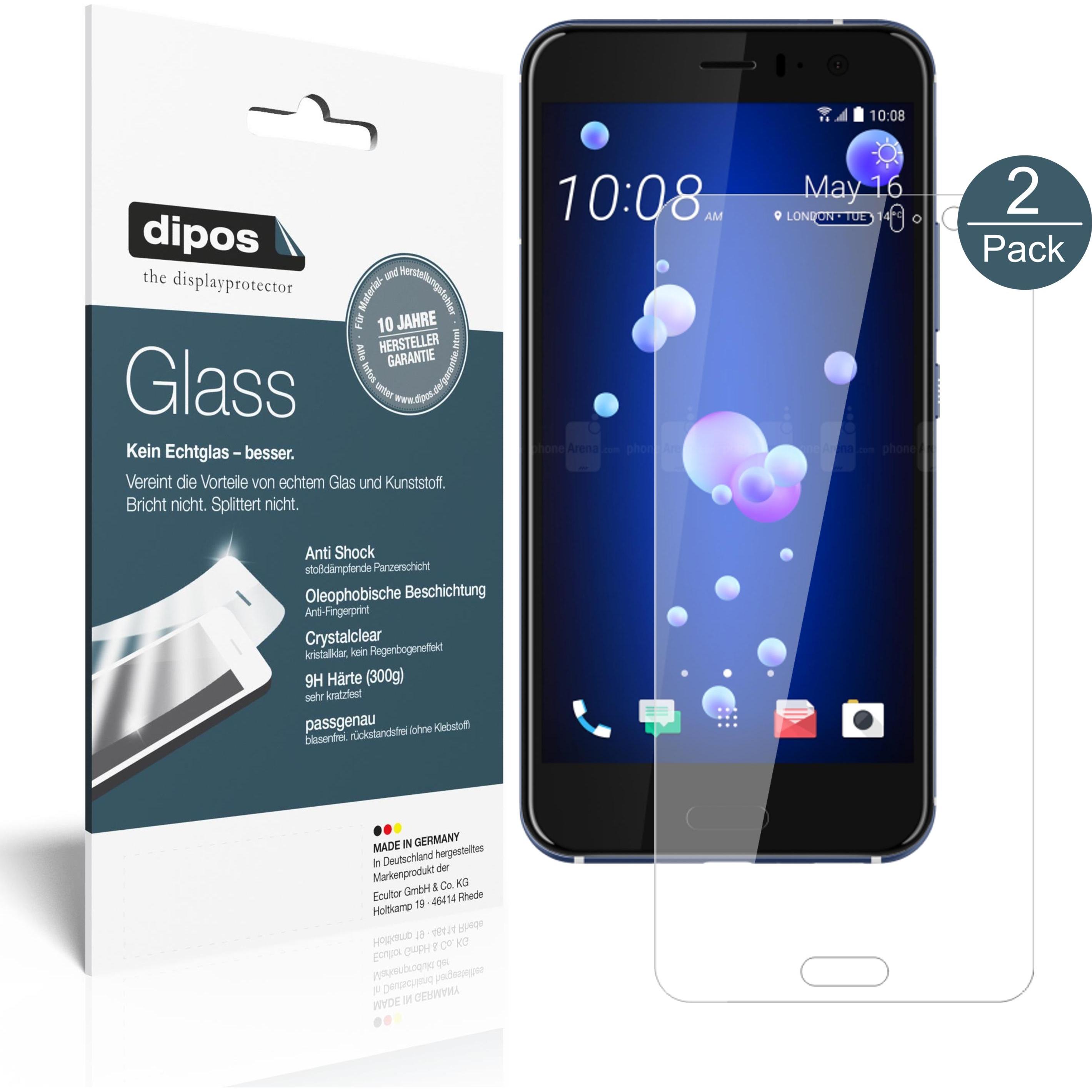 Dipos Displayschutz Anti-Shock (2 Stück, HTC U11), Smartphone Schutzfolie, Transparent