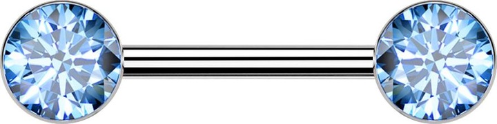 Produktbild Star Piercing Barbell Threadless silber mit zwei Halbkugeln silber Kristall aqua (Titan G23, ohne Messing)
