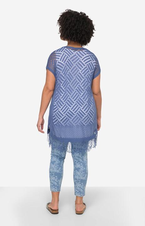 Produktbild Angel of Style Strickjacke, Relaxed Fit, Lochstrick, offene Form, Fransensaum, Halbarm (48)