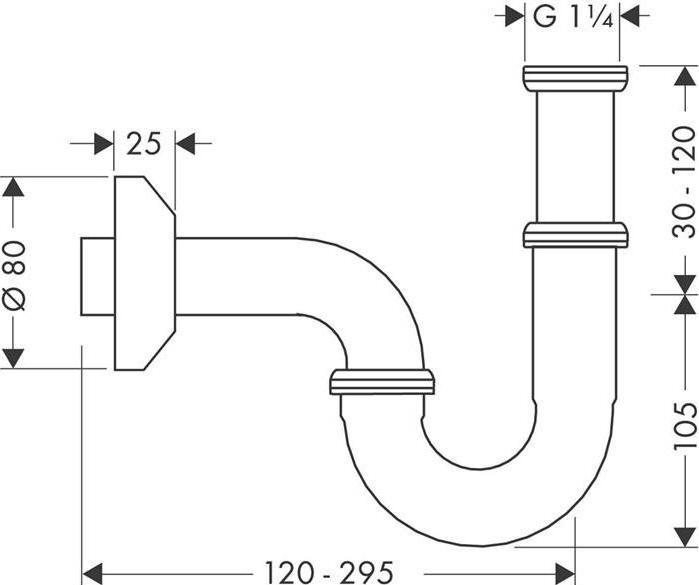 Actual product image hansgrohe HG tube siphon installation-friendly chrome (Tube siphon, 1 1/4")