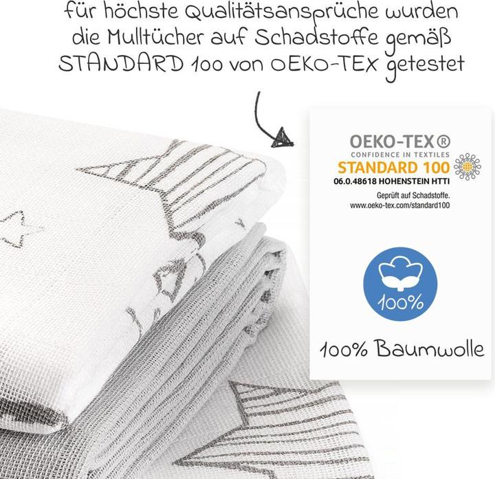Actual product image Makian Muslin nappies & muslin cloths Muslin nappy / muslin cloth 4-pack 70 x 70 cm - stars (70 cm, 70 cm)