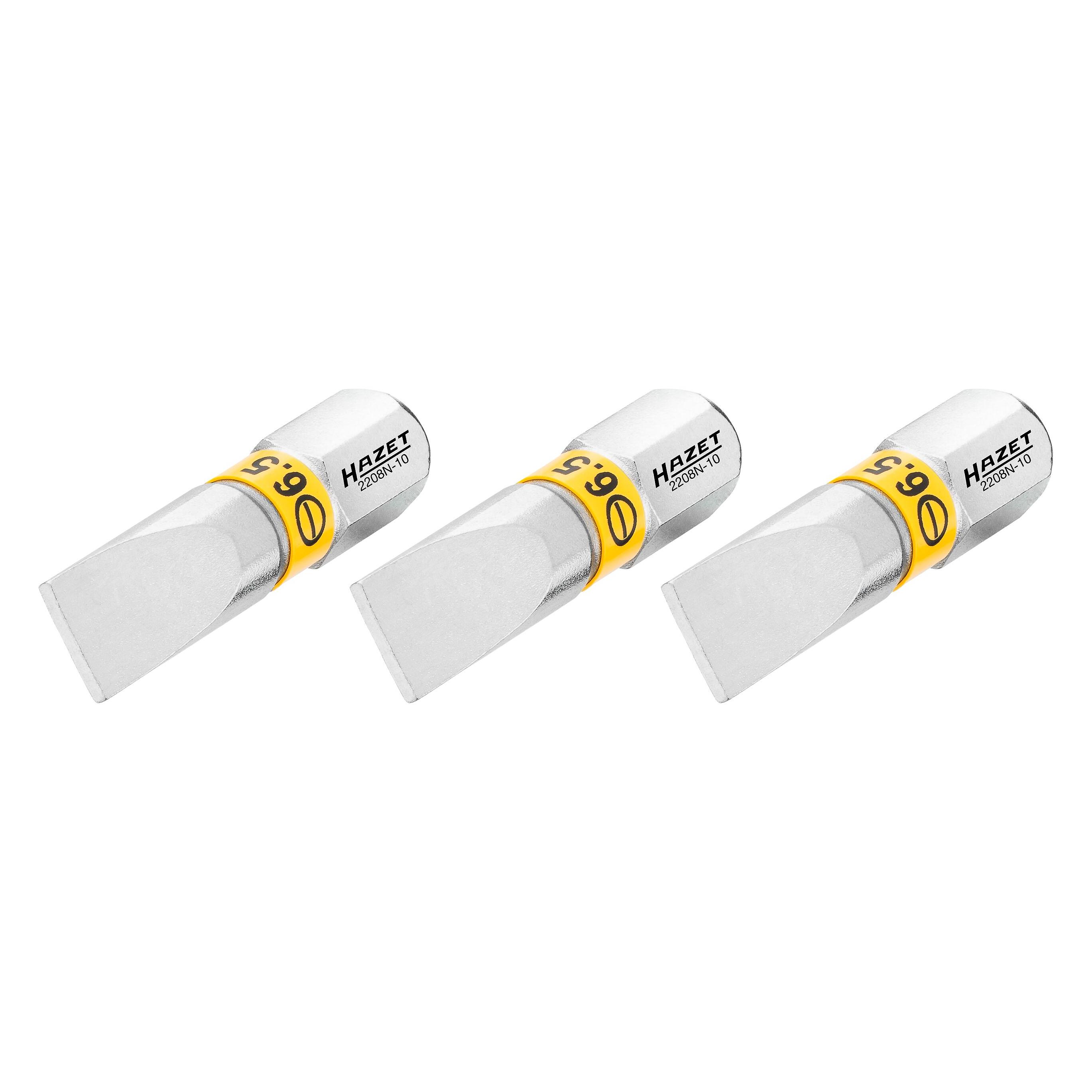 Hazet , Bits, Bit 2208N-10/3 ∙ Sechskant6,3 (1/4 Zoll) ∙ Schlitz Profil ∙ 1.2 X 6.5 Mm ∙ Anzahl Werkzeuge: … (Schraubschlitz)