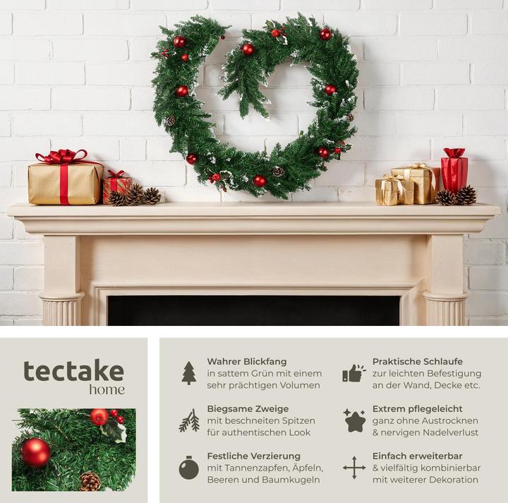 Produktbild tectake Weihnachtsgirlande naturgetreu mit Kugeln und Tannenzapfen 2,7m