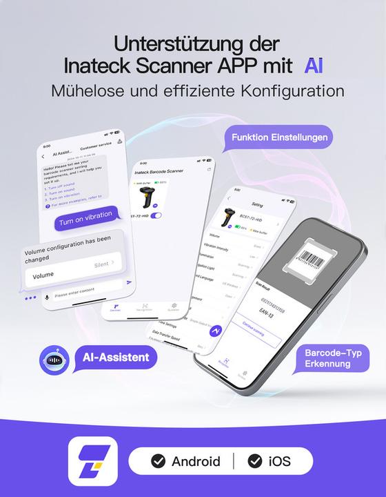 Actual product image Inateck Barcodescanner 72 black (BCST-72 black) (1D barcodes)